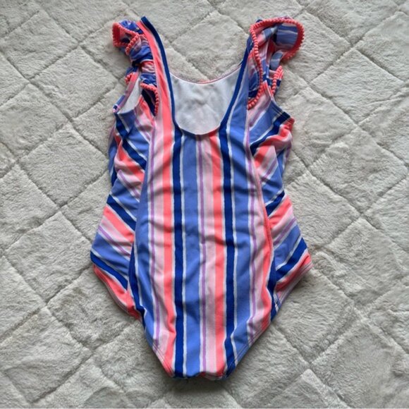 Cat & Jack | Ruffle Sleeve Pom One Piece Swimsuit | Size Large (10/12) - Picture 3 of 7